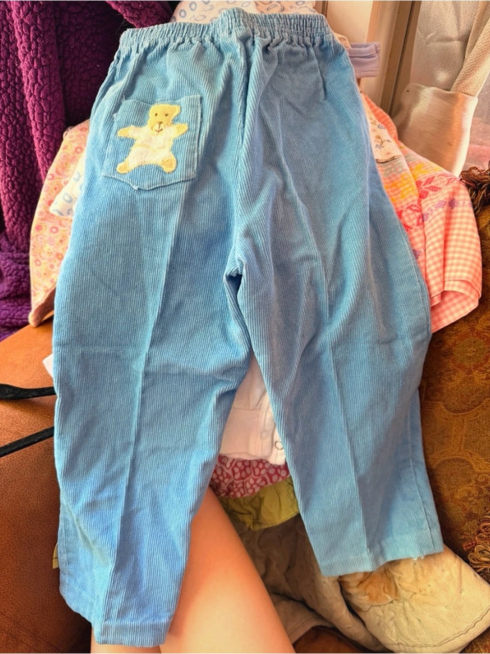 Blue Corduroy Baby/Toddler Pants with Teddy Pocket